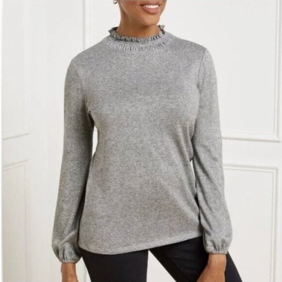 Talbots Tie Back Smocked Top Gray Metallic 2XP - Picture 1 of 12